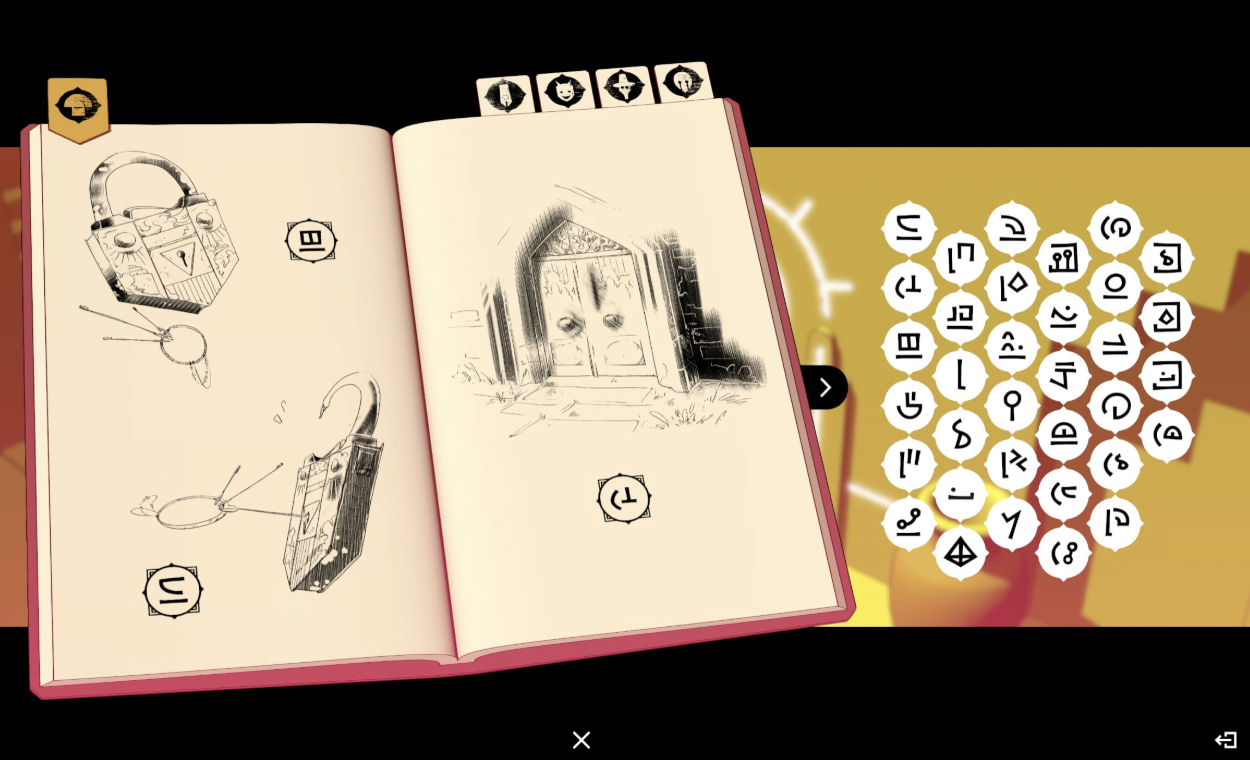 Chants of Sennaar — glyph notebook with unknown symbols